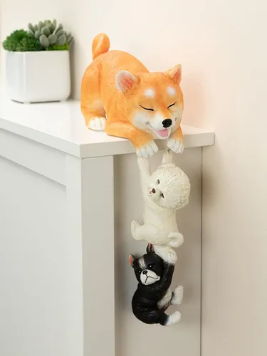 Miniatura 3 de Estatua realista de cachorro linda, resina creativa de tres Schnauzers de rescate, adornos de escultura de entrada, sala de estar, gabinete de vino