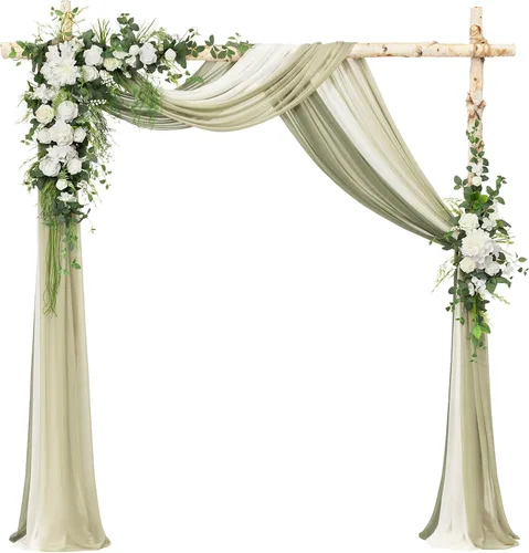 Miniatura 20 de Ling's moment Kit de flores de arco de boda con cortinas transparentes, arreglos florales artificiales de primavera de rosas verdes para telón