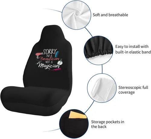 Miniatura 6 de Juego de 2 fundas universales para asiento de coche con texto en inglés "I A Hair Stylist Not A Magician" para camión, SUV, color negro