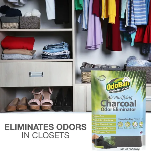 Miniatura 6 de OdoBan Carbón Purificador de Aire Eliminador de Olores Natural, Fórmula No Tóxica, Hecho en los EE. UU., Sin Fragancia, Pack de 6, 200 Gramos Cada
