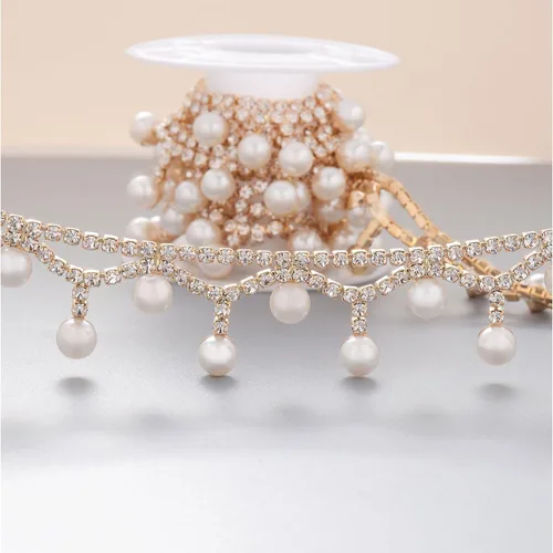 Miniatura 9 de Jerler Cadena de diamantes de imitación de cristal de 1 yarda, cuentas de perlas incrustadas para decoración de bricolaje y adornos de novia, ideal