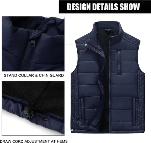 Miniatura 20 de Msmsse Chalecos de invierno para hombre, con forro polar, acolchado, casual, sin mangas