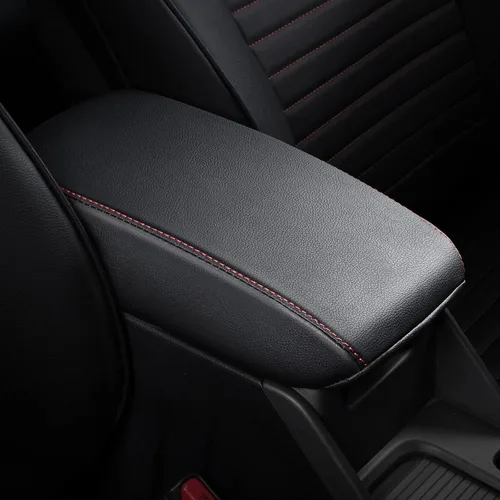 AOMSAZTO Fundas de consola para Hyundai Tucson 2016 2017 2018 2019 2020 2021 Fundas para reposabrazos Hyundai Tucson negras con costuras rojas