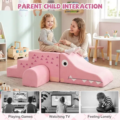 Miniatura 6 de Costzon Juguetes de escalada para niños pequeños, 3 piezas de bloques de escalada de espuma de cocodrilo con fundas de terciopelo extraíbles