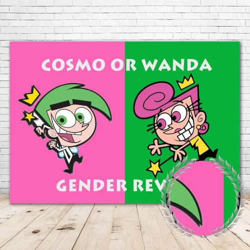 Cosmo o Wanda - Decoraciones de revelación de género de 7 x 5 pies, vinilo Cosmo o Wanda Baby Shower telón de fondo de fiesta de cumpleaños,