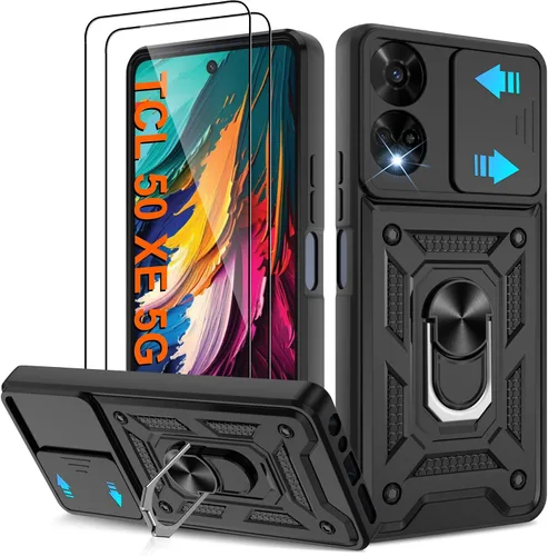 Miniatura 19 de ATUMP Funda para T-Mobile Revvl V Plus 5G con protector de pantalla HD con cubierta de cámara deslizante, soporte de anillo de rotación de 360° Negro