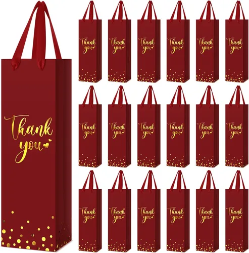 Miniatura 7 de Ctosree 30 bolsas de regalo para botellas de vino con asa de 4.3 x 3.5 x 13.7 pulgadas, bolsa de papel de licor para agradecimiento, papel de azul