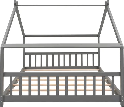 Miniatura 9 de Montessori - Marco de cama de suelo tamaño matrimonial, marco de cama de piso completo con cabecero, estribo y listones, marco de cama Montessori