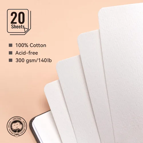 Miniatura 2 de Lightwish Diario de acuarela, 100% algodón, prensa en frío, pequeño cuaderno de bocetos de papel de acuarela, 4.96 x 3.62 pulgadas, 20 hojas