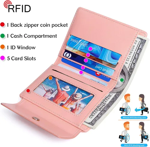Miniatura 3 de GEEAD Billeteras pequeñas de piel sintética con bloqueo RFID para mujer, cartera delgada para múltiples tarjetas para mujer con bolsillo