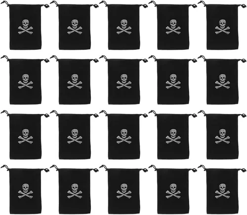 Healifty 20 bolsas de tela de monedas piratas con cordón para caza del tesoro para fiesta de Halloween, almacenamiento de joyas de dulces, 6.1 x 4.5