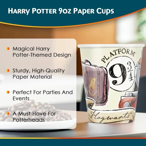 Miniatura 6 de Vasos de papel de Harry Potter, 9 onzas, diseño mágico multicolor, suministros perfectos para fiestas de cumpleaños y eventos temáticos, paquete de 8
