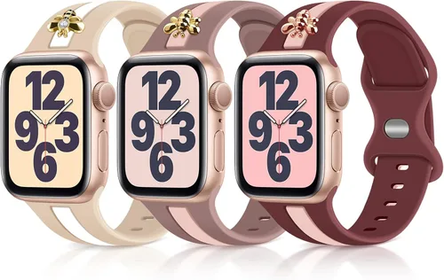 3 Pack Designer Sport Bands Compatible With Apple Watch Band 38mm 40mm 41mm 42mm 44mm 45mm 46mm 49mm Women Girls,Soft Silicone Sport Strap for