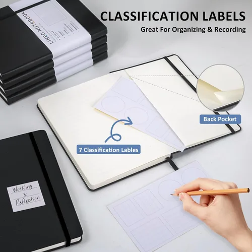 Miniatura 5 de Cuaderno diario rayado para mujeres y hombres, 200 páginas A5 diarios de tapa dura de cuero para escribir, viajes, escuela, oficina, trabajo, Negro