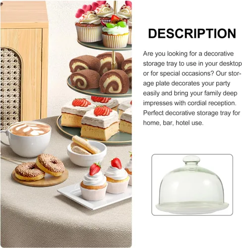 Miniatura 9 de Zerodeko Cúpula de cristal transparente de 6 pulgadas con bandeja de base de cerámica, mango de campana de cloche, vitrinas, vitrinas, centro