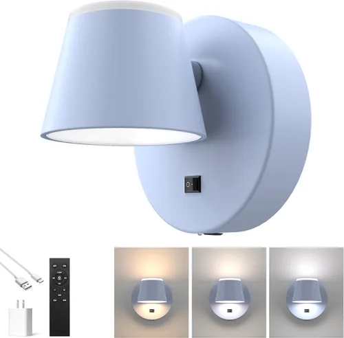 Miniatura 16 de URSOLA Aplique de pared LED con interruptor de encendido/apagado, puerto de carga USB, 110 voltios, lámpara de pared cableada con cable de 350