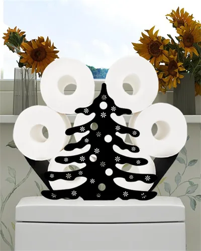 Lindo soporte de rollo de papel higiénico para árbol de Navidad, decoración de baño, soporte de papel higiénico de metal negro, organizador de