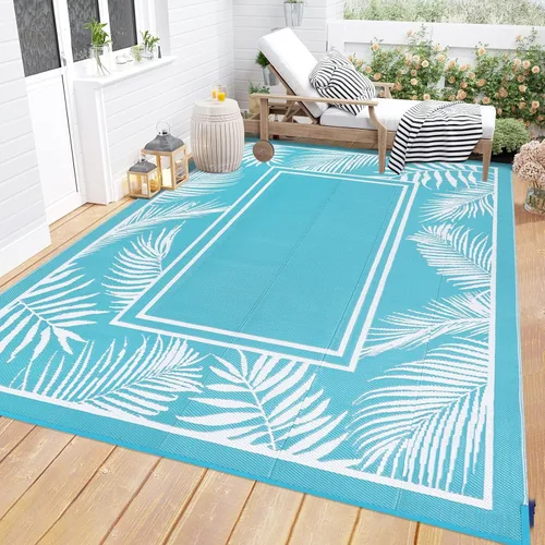 Miniatura 25 de Bsmathom Alfombra impermeable para exterior de 6'x9' reversible de pajita de plástico estilo boho para patio, terraza, camping, alfombras, portátil