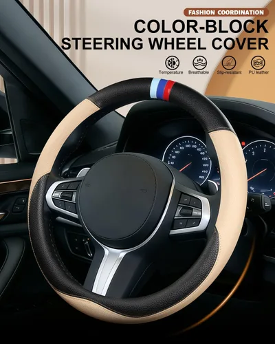 Miniatura 3 de Funda personalizada para volante de automóvil para BMW X1, X2, X3, X4, X5, X6, X7, i3, i4, i5, 14.5-15 pulgadas (beige)