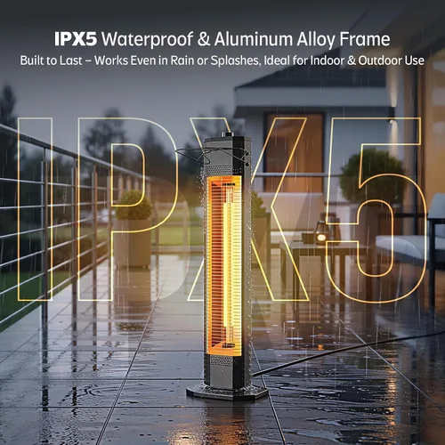 Miniatura 4 de Calentador eléctrico para patio al aire libre, calentador de torre infrarrojo de 34 pulgadas de 1500 W con calentamiento instantáneo, protección 34