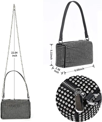 Miniatura 4 de Bolso de mano de noche con cristales brillantes para mujeres y niñas, bolso cruzado brillante para boda, graduación, fiesta, club, bolsos de mano