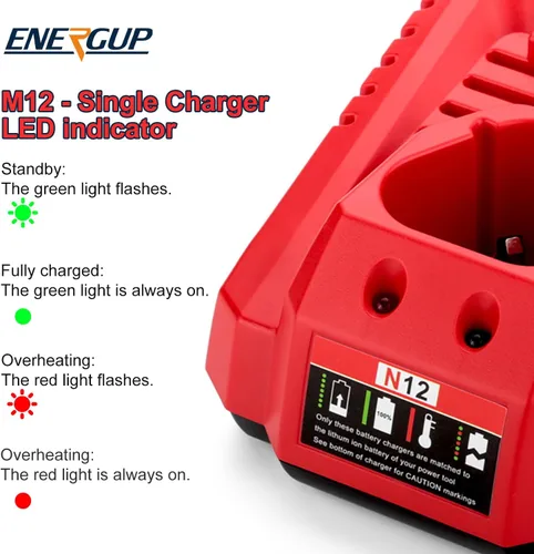 Miniatura 6 de energup Paquete de 2 baterías de repuesto de 6500mAh 12V para Mil-Waukee de 12 voltios + kit de cargador, para 48-11-2440 48-11-2411 48-11-2410