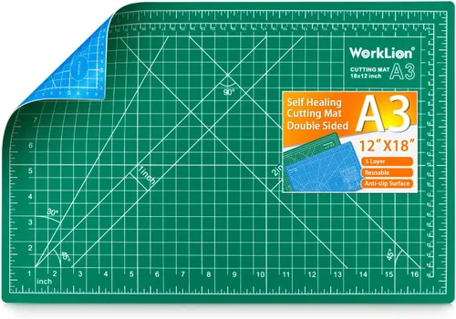 WORKLION Alfombrilla de corte de PVC autorreparable de 12" x 18" para arte, doble cara, tabla de corte giratoria con cuadrícula para manualidades,