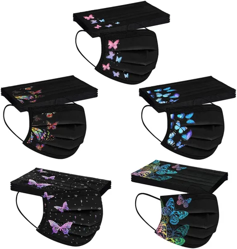 JINF ATRISE - 50 cubrebocas desechables con estampado de mariposas para adultos a la moda reutilizable para exteriores ciclismo a prueba de polvo