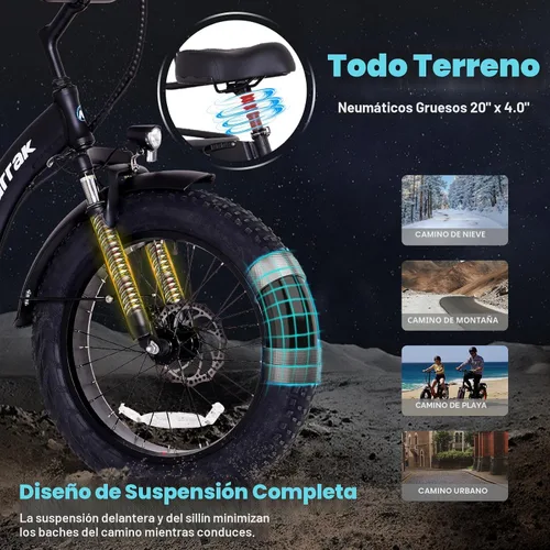 Miniatura 4 de NARRAK Triciclo eléctrico para adultos, triciclo eléctrico plegable con neumáticos gruesos, bicicletas eléctricas de 3 ruedas, pico de 1350 W