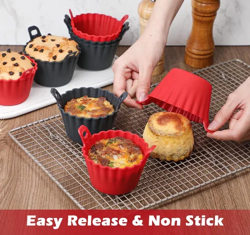 Miniatura 2 de Tazas para muffin de freidora de aire Webake con asa, moldes de silicona LFGB platino para hornear, picaduras de huevo, escalfador de huevos
