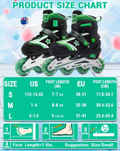 Miniatura 5 de Patines en línea para niños y niñas de 6 a 12 años, patines ajustables para principiantes con ruedas iluminadas para niños, jóvenes y adolescentes