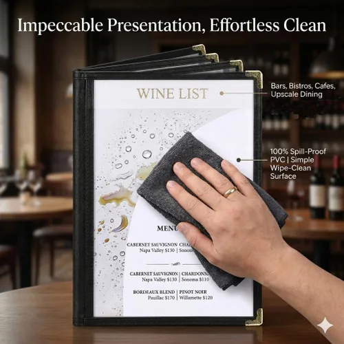 Miniatura 4 de Cubiertas de Menú para Restaurante 8.5 x 11 Pulgadas, Soportes de Menú de Plástico Transparente y Resistente al Agua de 4 Páginas y 8 Vistas para 2
