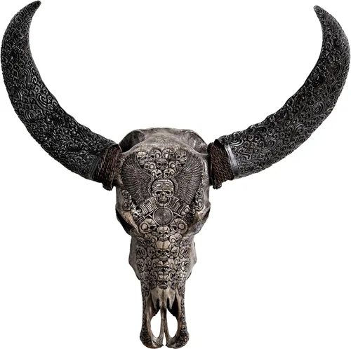 Miniatura 22 de Skull Bliss - Auténtica calavera de búfalo tallada a mano de taxidermia real/Decoración de pared única con calavera de toro real/Decoración genuina