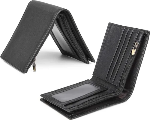 Miniatura 10 de Polare - Cartera plegable de piel de caballo loco natural para hombre, con bloqueo RFID