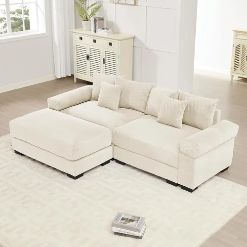 Miniatura 70 de Sofá modular de gran tamaño de 117.3 pulgadas, sofás modulares grandes de pana para sala de estar, sofás de 3 plazas, moderno juego de sofá de Blanco