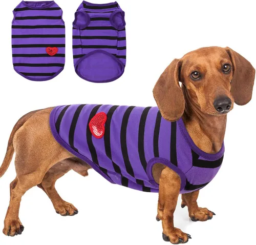 Miniatura 46 de Camiseta a rayas para perros y gatos, chaleco de algodón para primavera, verano, para mascotas, adecuada para mascotas pequeñas y medianas y Amarillo