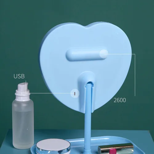 Miniatura 4 de Espejo de tocador de maquillaje de corazón con luces LED, luces de control táctil, brillo ajustable, espejo de tocador iluminado con carga USB
