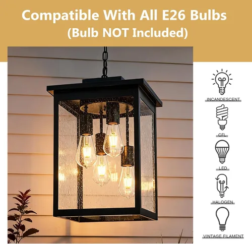 Miniatura 64 de TODOLUZ Lámpara Colgante de Exterior de 3 Luces Negra, Linterna Colgante Exterior Ajustable Luz de Porche