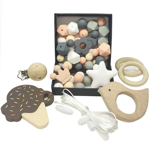 Miniatura 4 de DIY cuentas de silicona helado conjunto collar pulsera silicona hexágono perlas anillo de madera