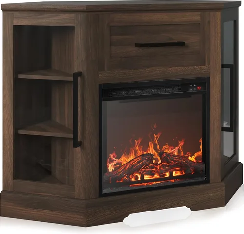 Miniatura 12 de BELLEZE Soporte de TV de esquina de 43 pulgadas con calentador eléctrico de chimenea de 18 pulgadas para televisores de hasta 43 pulgadas, moderno
