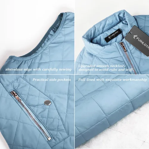 Miniatura 4 de Fuinloth - Chaleco acolchado para mujer, diseño de cuello alto, ligero, con cierre