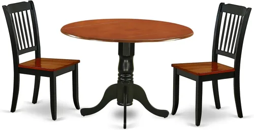 East West Furniture DLDA3-BCH-W Dublin - Juego de habitación de 3 piezas que contiene una mesa de cocina redonda con gotas y 2 sillas de comedor, 42