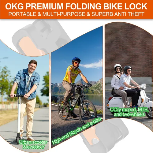 Miniatura 7 de OKG Candado plegable para bicicleta, 3.7 libras, 4 llaves, cerradura plegable de bicicleta de 3 pies, grado de seguridad 9/10, acero de aleación