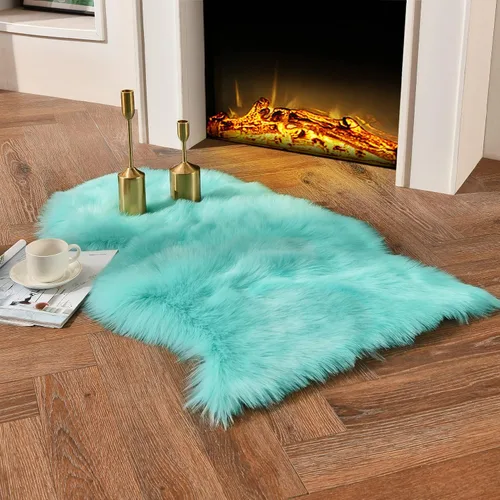 Miniatura 26 de duduta - Alfombra de pelo de oveja sintética verde esmeralda de 2 x 3 pies, alfombra esponjosa lavable para cabecera de cama pequeña, dormitorio