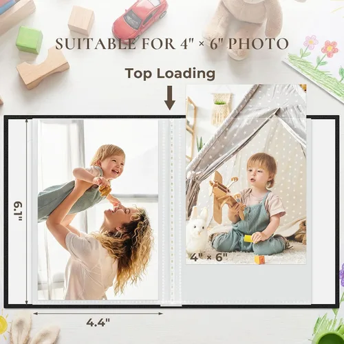 Miniatura 2 de Vienrose Álbum de fotos pequeño de 4 x 6 pulgadas, paquete de 2 mini libros de fotos con cubierta de lino, 26 páginas con capacidad para 52 Negro