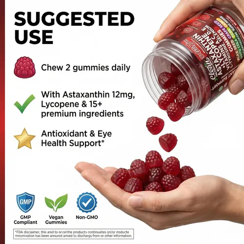 Miniatura 6 de Clean Nutraceuticals AstaZen - Gomitas de astaxantina de 12 mg - con licopeno, vitaminas A C D E, L-tirosina y selenio - Gomitas de apoyo