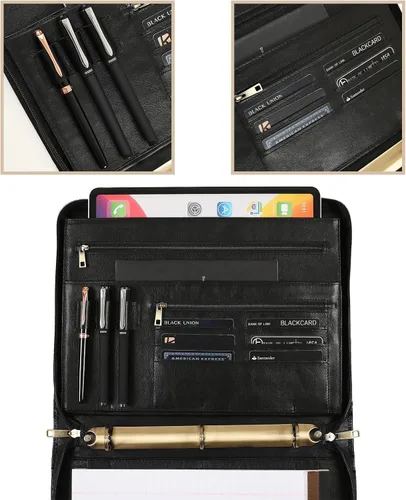 Miniatura 4 de Cartera de piel auténtica, carpeta de 3 anillas, organizador de padfolio de 11 x 14 pulgadas, carpeta profesional de negocios para hombres y mujeres