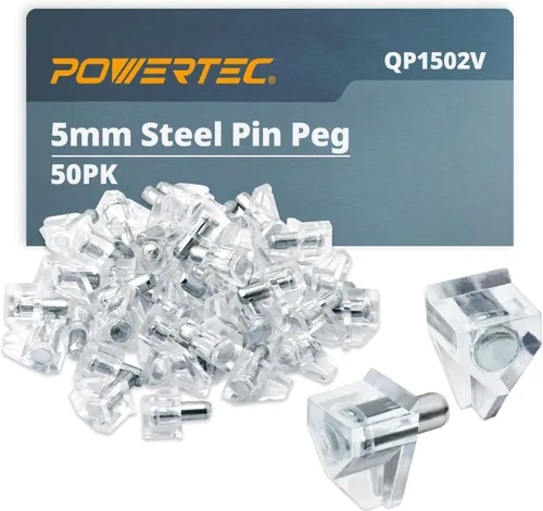 Miniatura 10 de POWERTEC QP1106-P2V - Pinzas para estantes de 1/4 de pulgada, 200 piezas, clavijas de soporte para estantes, estantes de gabinete de cocina