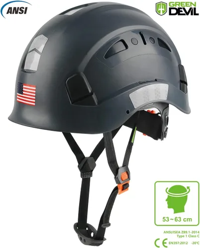 Miniatura 3 de GREEN DEVIL Casco de Seguridad Casco Duro Ajustable Ligero Ventilado ABS Casco de Trabajo Suspensión de 6 Puntos Aprobado ANSI Z89.1 Ideal para Gris