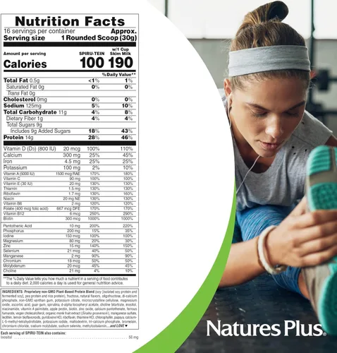 Miniatura 5 de NaturesPlus SPIRU-TEIN, vainilla - 1.06 libras - Polvo de proteína de espirulina - Vitaminas y minerales para energía - Vegetariano, sin gluten - 16